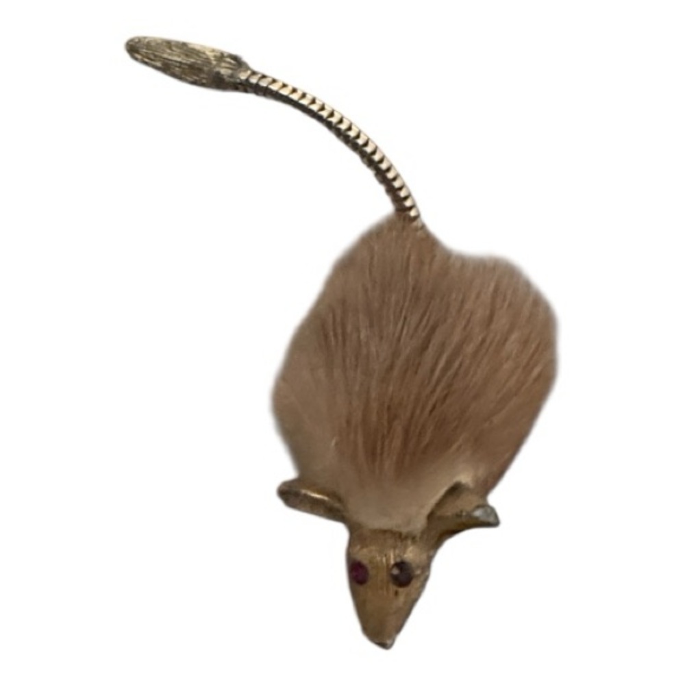Vintage Mink Fur Mouse Brooch‎ with Red Eyes